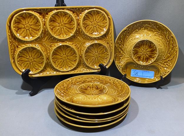 FRENCH GIEN MAJOLICA ARTICHOKE SET (7 PCS): ~