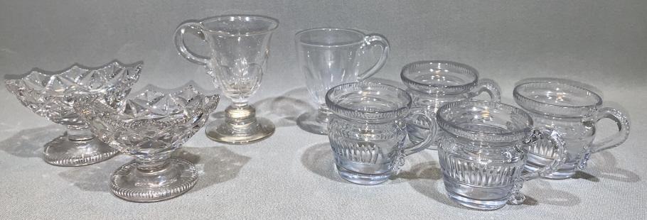 COLLECTION OF EARLY GLASS, SALTS, & CUPS: ~