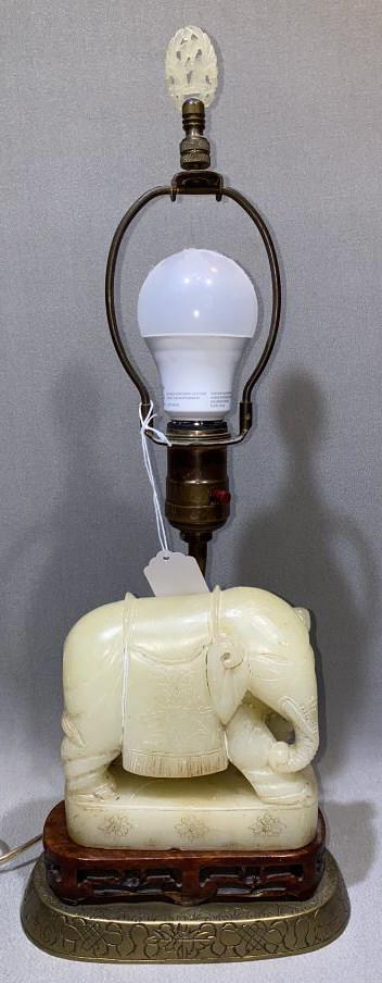 ORIENTAL CARVED STONE ELEPHANT LAMP (1 of 4)