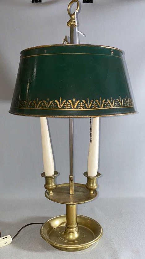 BRONZE DOUBLE CANDLESTICK W/ TOLE SHADE (1 of 5)