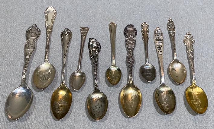11 VARIOUS STERLING SOUVENIR SPOONS (1 of 4)