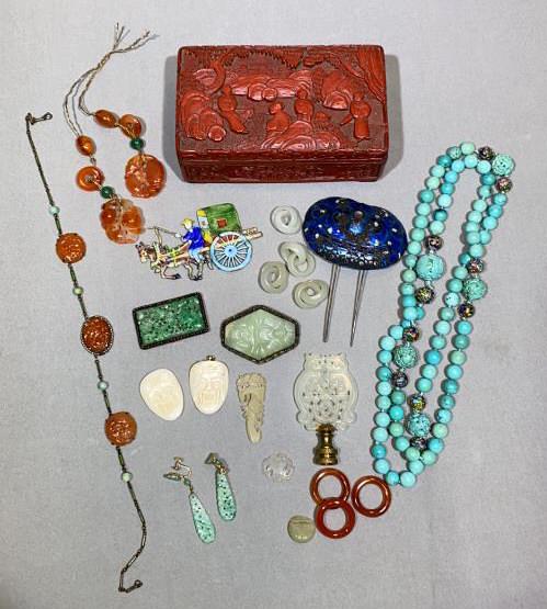 ORIENTAL JEWELERY & CINNABAR BOX LOT (1 of 10)