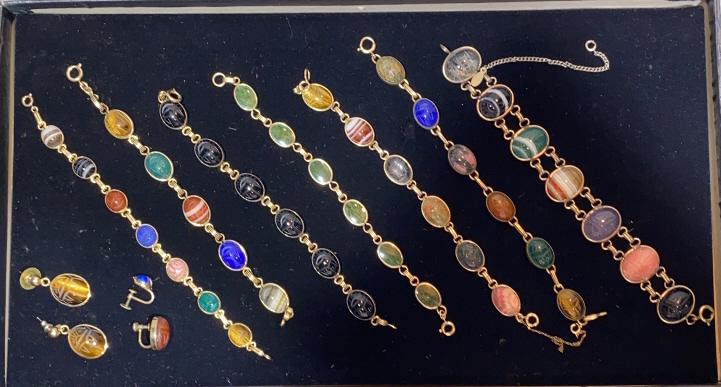 COLL. OF GOLD FILLED SCARAB BRACELETS & EARRINGS (1 of 6)