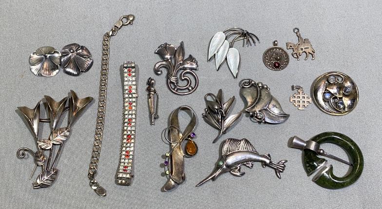 COLLECTION OF STERLING PINS & BRACELETS (1 of 5)