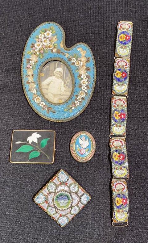 PIETRA DURA PIN & MICRO MOSAIC JEWELRY LOT (1 of 5)