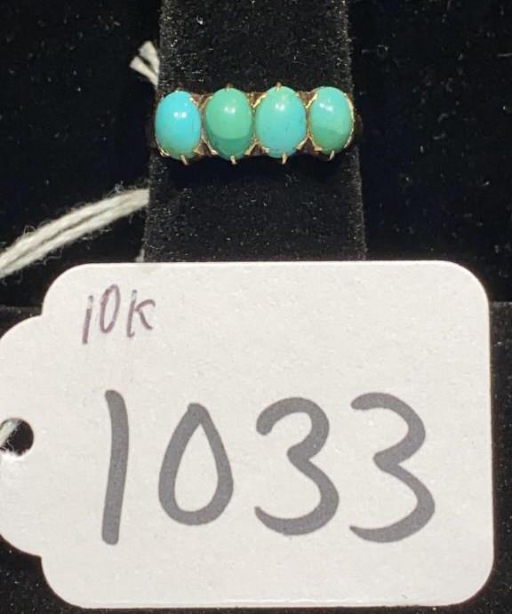 10 KT (TESTED) GOLD RING W/ GREEN STONES (1 of 3)