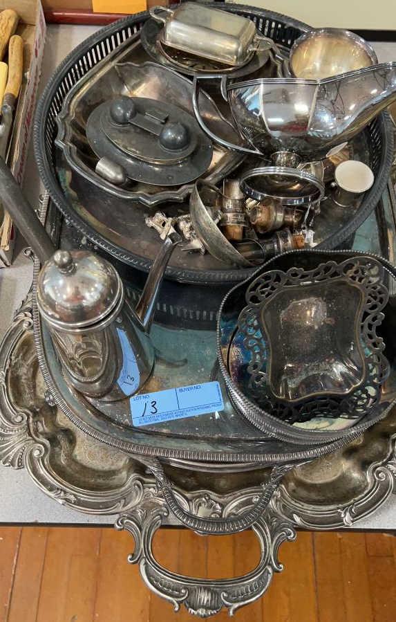 LARGE LOT OF SILVER PLATE SERVEWARE: ~