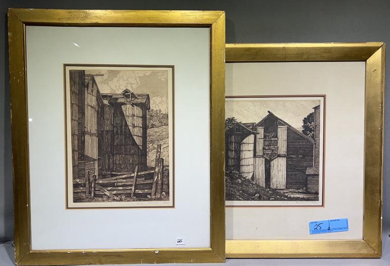 PAIR OF SIGNED FARM SCENE ETCHINGS (1 of 6)