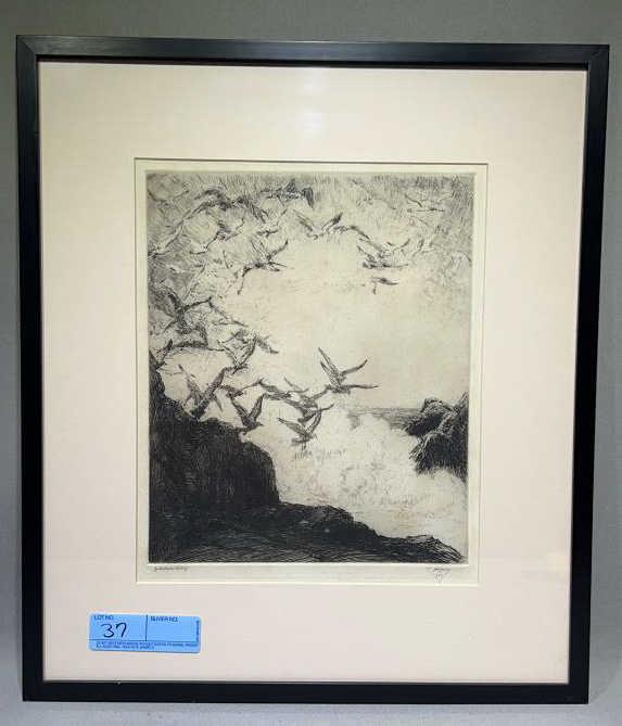 CHARLES JAC YOUNG ETCHING "GULLS, ROCKS & SURF" (1 of 3)