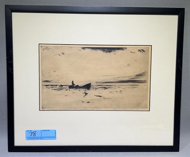 F. TOWNSEND MORGAN ETCHING OF FISHERMAN (1 of 4)
