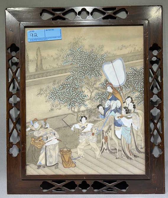 ORIENTAL PAINTING IN HAND CARVED FRAME (1 of 5)