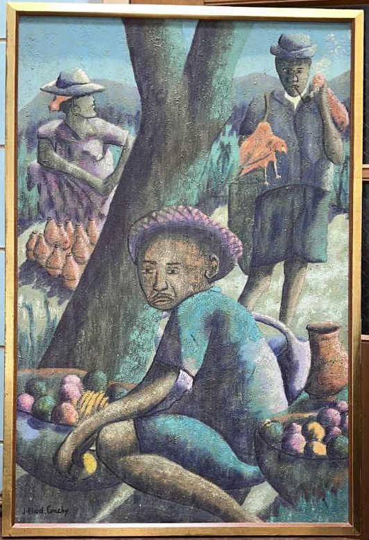 JEAN ELIUD COACHY HAITIAN FOLK ART OIL PAINTING: ~