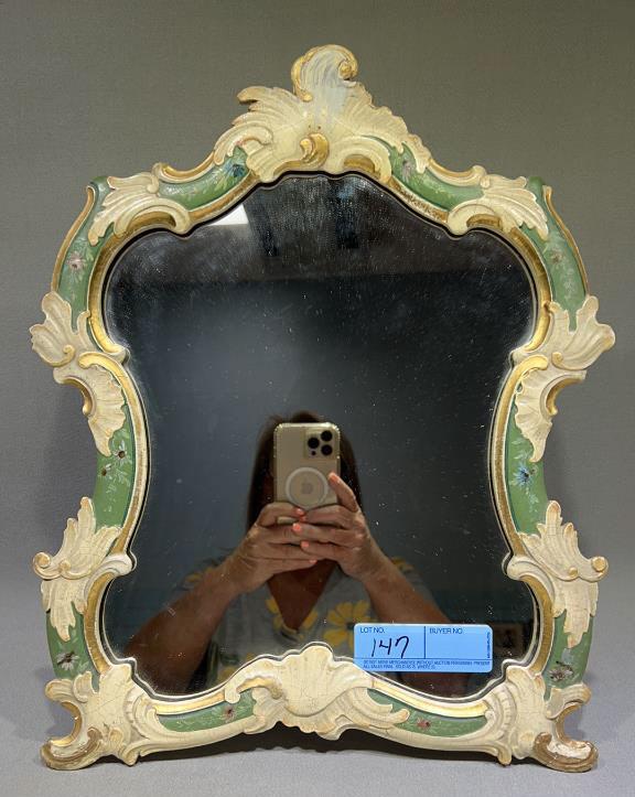 PAINT DECORATED WOODEN FRENCH MIRROR: ~