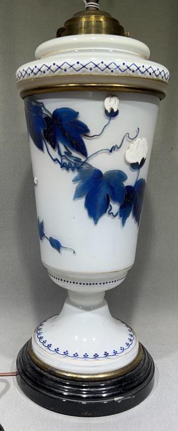 ANTIQUE HAND PAINTED GLASS LAMP: ~