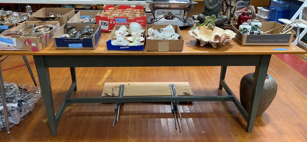 PINE STRETCHER BASE TABLE WITH LEAVES (1 of 6)