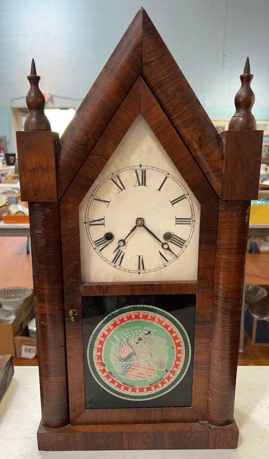 GILBERT REVERSE PAINTED STEEPLE CLOCK (1 of 5)