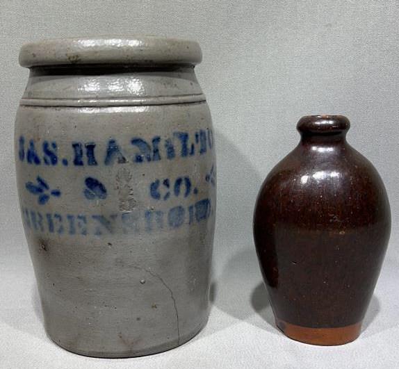 GREENSBORO STENCIL CROCK & REDWARE BOTTLE (1 of 5)