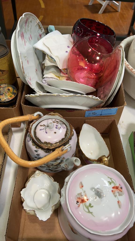 LARGE LOT OF CHINA & BOWLS, HANKIES ETC. (1 of 5)