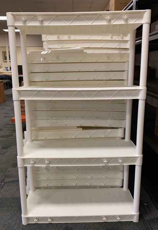 5 PLASTIC STORAGE RACKS / SHELVES (1 of 3)
