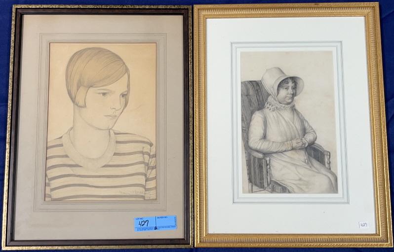 2 EARLY FRAMED DRAWINGS OF WOMEN (1 of 5)