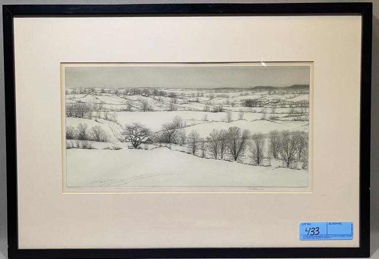 KERR EBY FRAMED SNOW SCENE ETCHING (1 of 3)