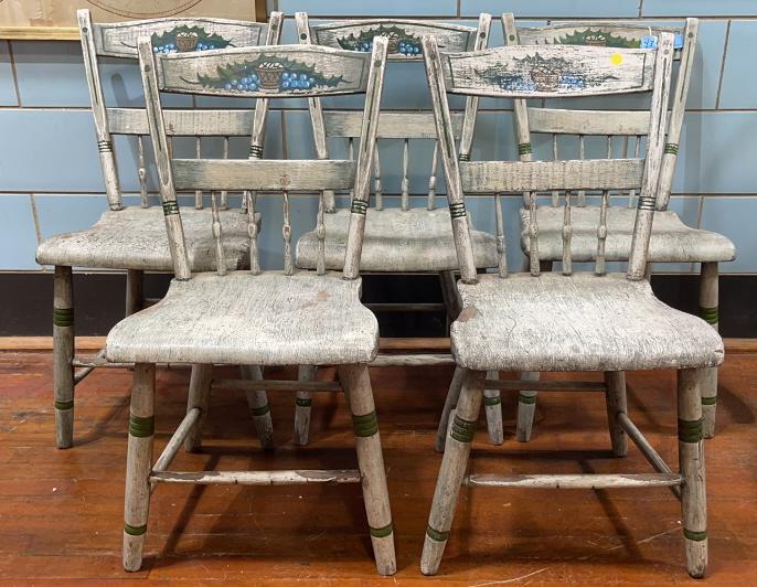 SET OF 5 PAINT DECORATED CHAIRS (1 of 4)