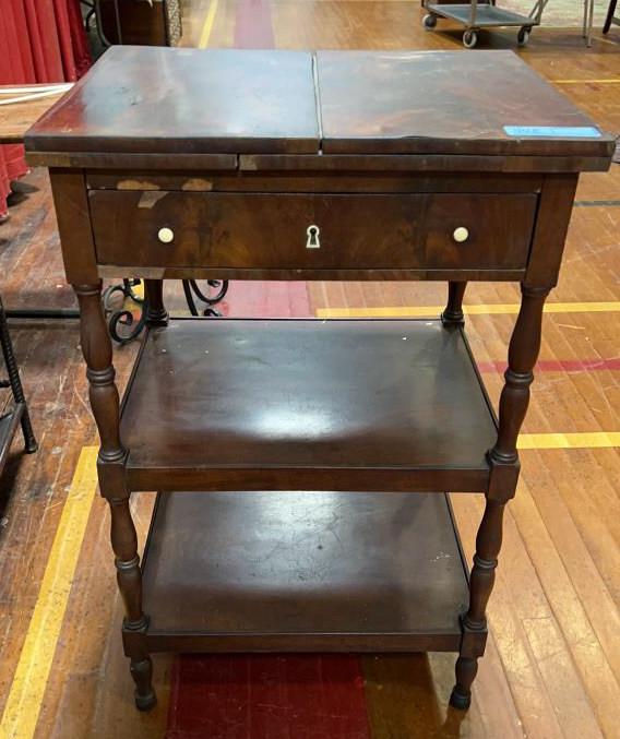 ANTIQUE ENGLISH MAHOGANY LIFT TOP WASH STAND: ~