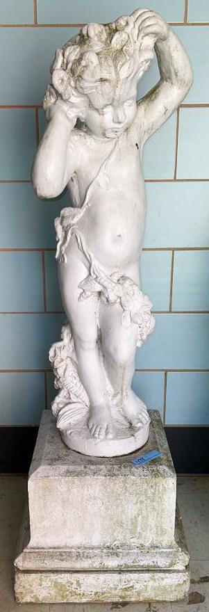 2 PC CONCRETE STATUE OF CHILD ON BASE (1 of 5)