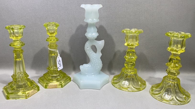 COLLECTION OF SANDWICH GLASS CANDLESTICKS (1 of 6)