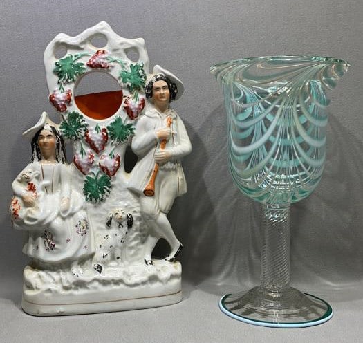 STAFFORDSHIRE POCKET WATCH HOLDER, EARLY STEMWARE: BOTH HAVE DAMAGE ~ PLEASE SEE PHOTOS FOR CONDITION