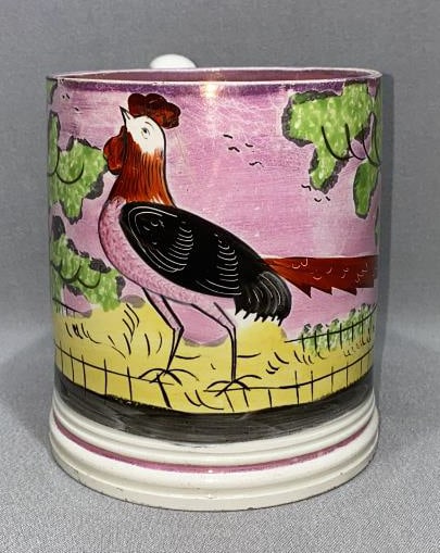 EARLY ANTIQUE HAND PAINTED MUG W/ ROOSTER (1 of 6)