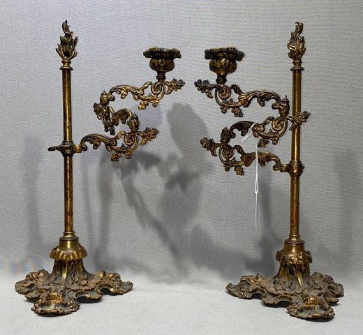 PAIR OF ANTIQUE VICTORIAN BRONZE CANDLESTICKS: ~