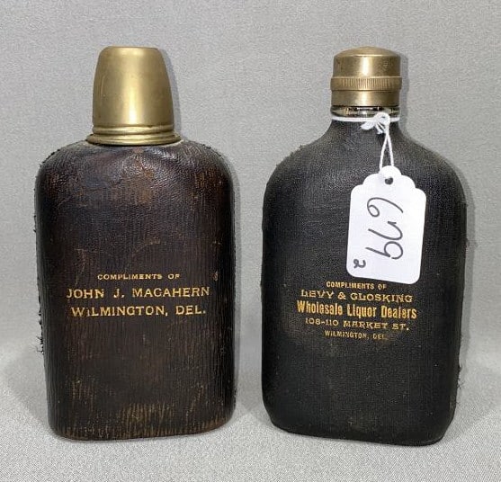 2 WILMINGTON DELAWARE ADVERTISING FLASKS: ~