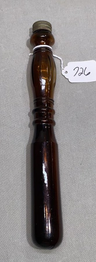 AMBER COLORED GLASS FIGURAL BILLY CLUB FLASK: ~