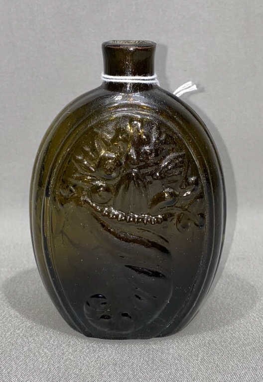 ANTIQUE AMBER CORNUCOPIA FIGURAL FLASK (1 of 3)
