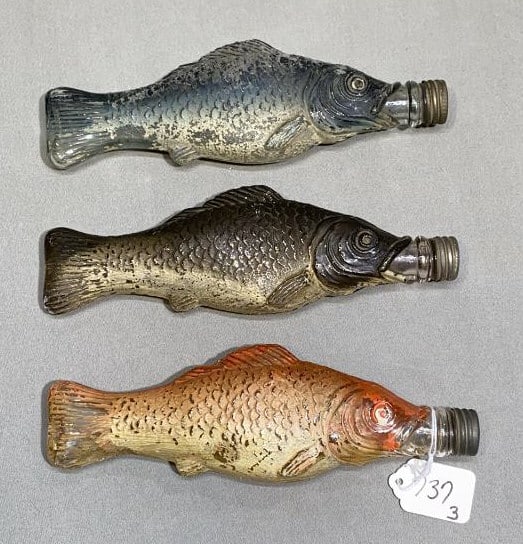3 ANTIQUE FISH FORM GLASS FLASKS (1 of 5)