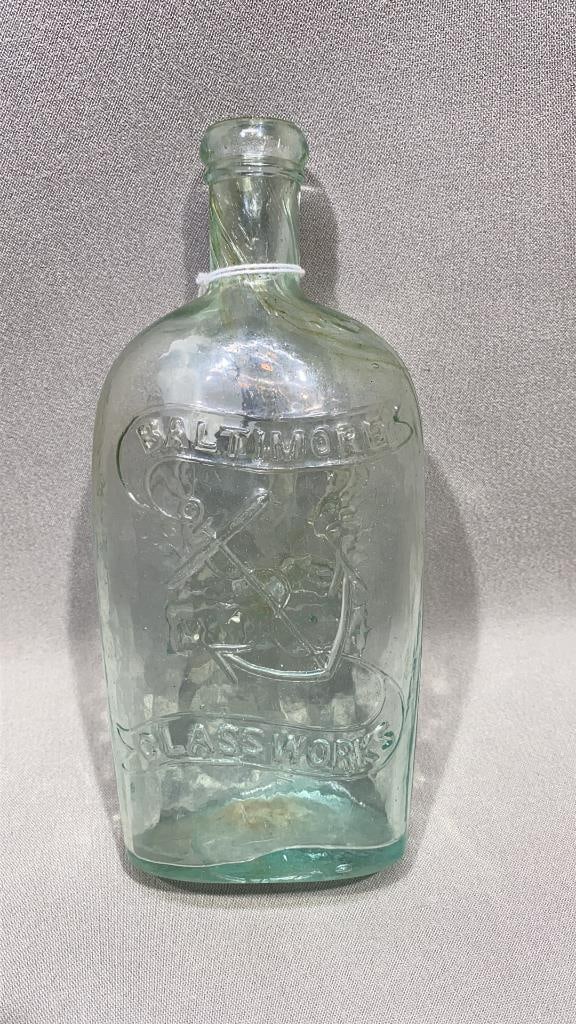 ANTIQUE BALTIMORE GLASSWORKS FLASK: 8"