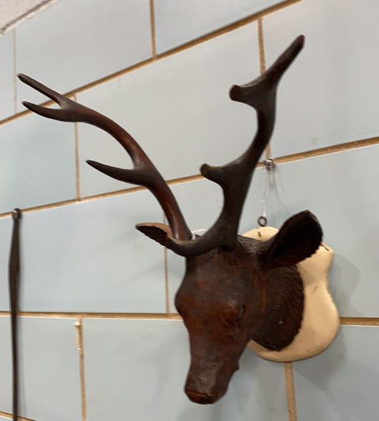 ANTIQUE CARVED WOOD DEER HEAD: EAR & ANTLER ARE BROKEN ~ PLEASE SEE PHOTOS FOR CONDITION