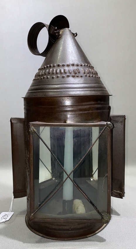 LARGE ANTIQUE PUNCHED TIN & GLASS LANTERN (1 of 4)