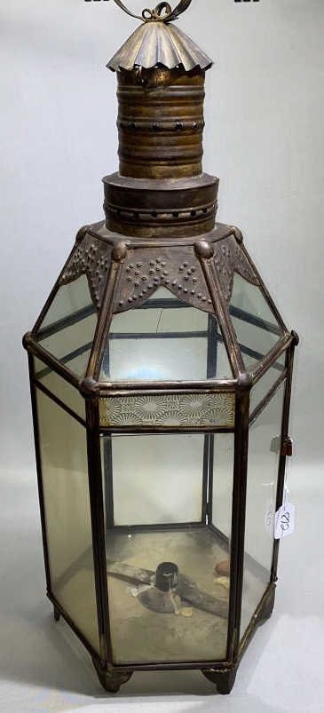 ANTIQUE GLASS & METAL LANTERN (1 of 7)