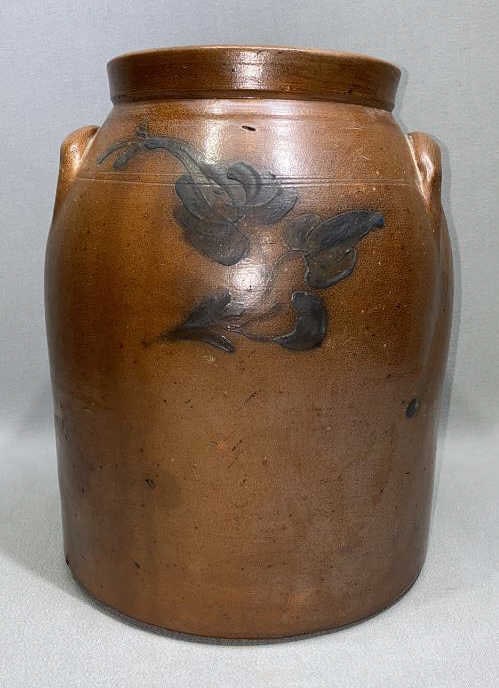 2 GAL ANTIQUE BLUE DECORATED STONEWARE CROCK (1 of 5)