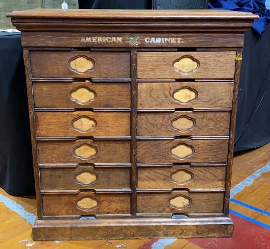 ANT. OAK STORE CABINET BY AMERICAN CABINET CO. (1 of 5)