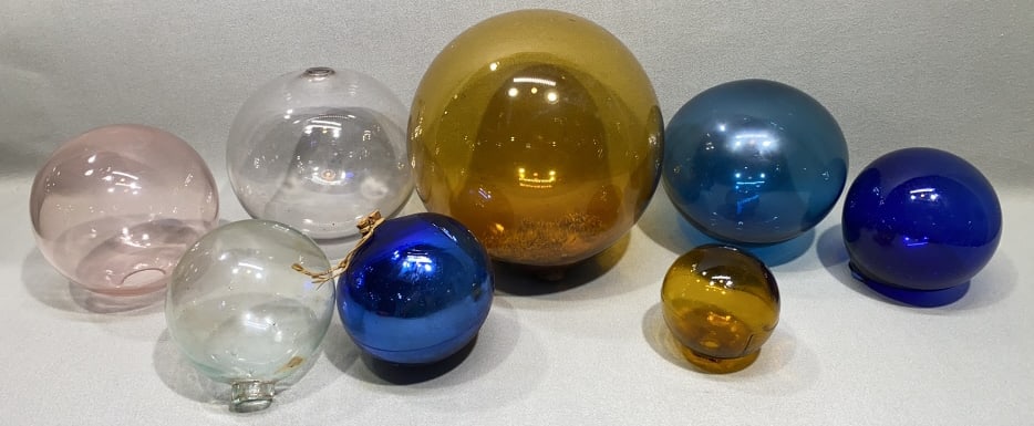 LARGE LOT OF VARIOUS HANDBLOWN GLASS BALLS: ~