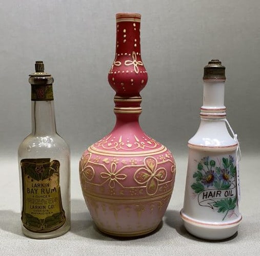 3 ANTIQUE DECORATED BARBER BOTTLES (1 of 3)