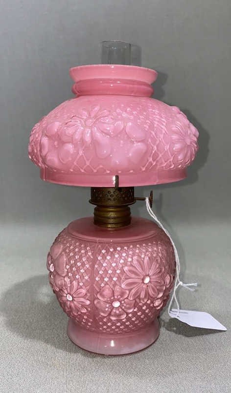 ANTIQUE PINK GLASS MINI OIL LAMP: ~
