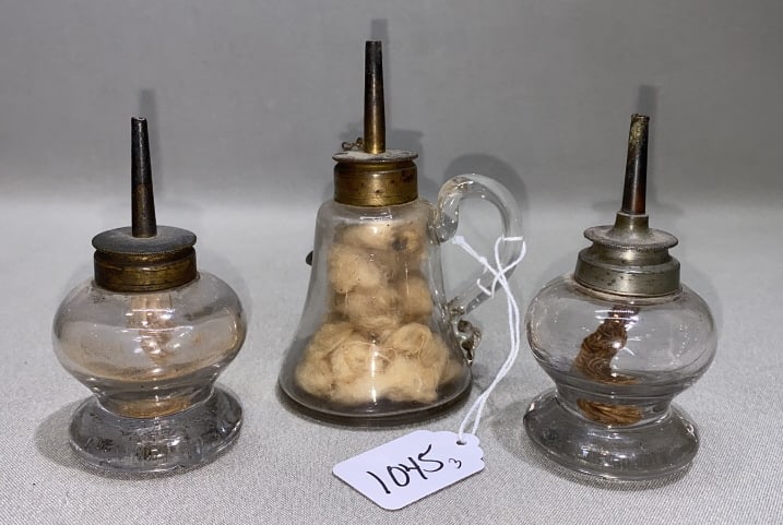 3 MINI ANTIQUE WHALE OIL LAMPS: ~
