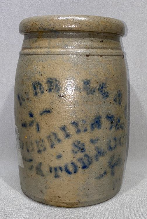 STENCIL BLUE DECORATED STONEWARE CROCK (1 of 4)