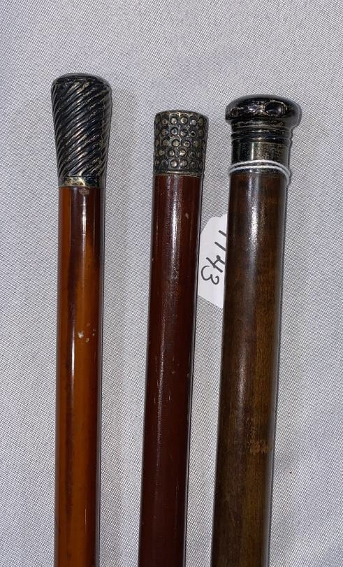 3 SILVER TOP WALKING STICKS (1 of 3)