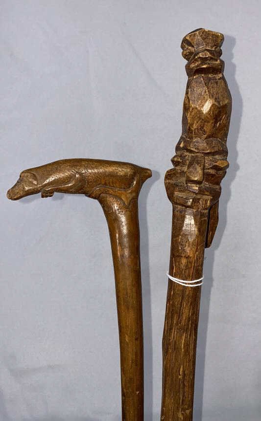 CARVED DOG & CARVED HEAD WALKING STICKS (1 of 3)