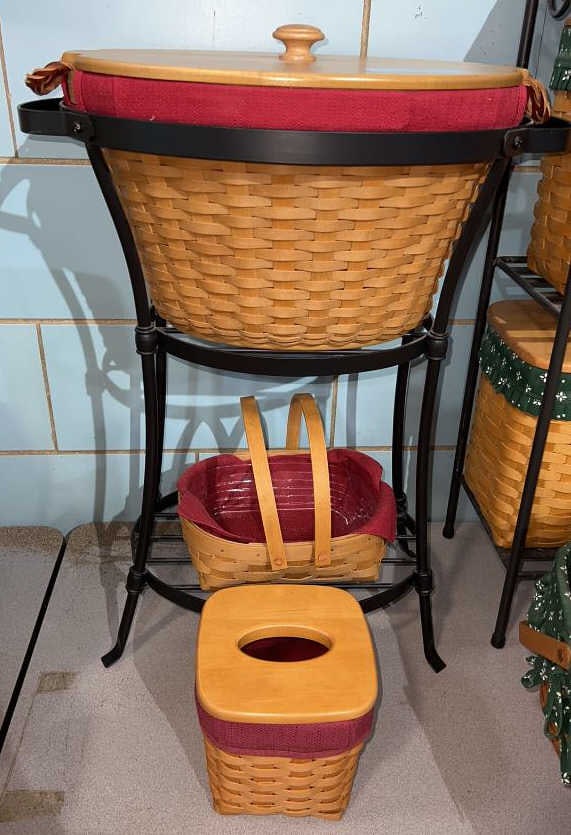 3 LONGABERGER BASKETS & IRON STAND (1 of 6)